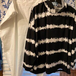 SUSAN GRAVER WHITE CROP PANTS AND BLACK & WHITE HOODIE 3X